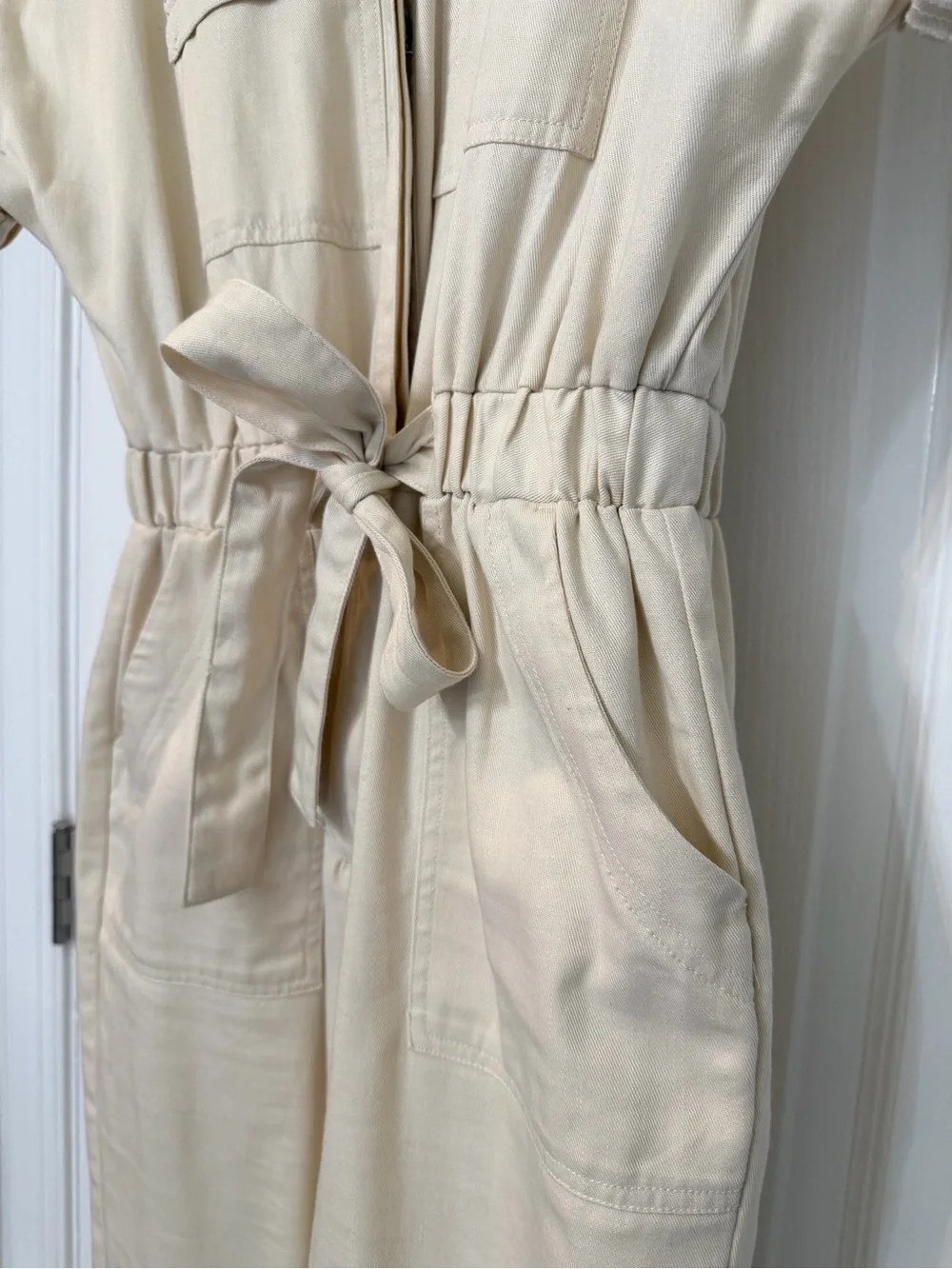 Universal Thread Cream Utility Jumpsuit with Tie Waist